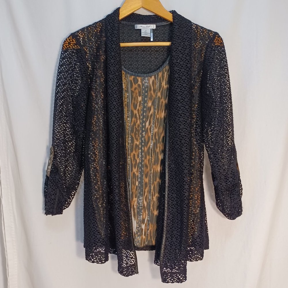 Mona Leah Couture Blouse, size m, animal print with lace black  overlay